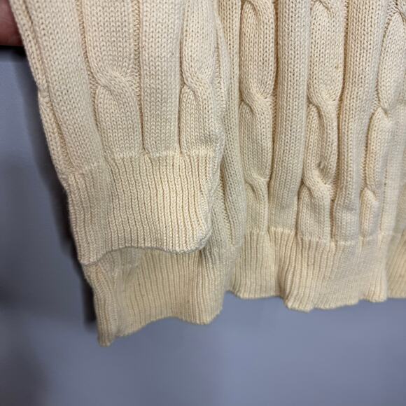 Cherokee Vintage Tennis V-Neck Cable Knit Sweater Cream Cotton Men's L New - Picture 5 of 8